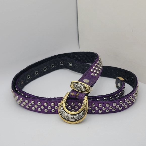 RARE FIND Elegant Purple Studded Belt with Silver Gold Buckle